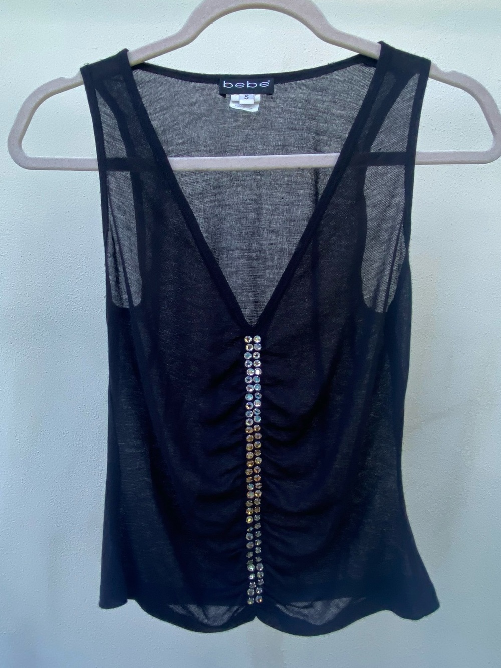 Y2K bebe Black Rhinestone Top Size Small